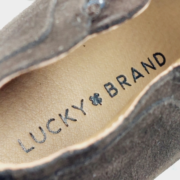 Lucky Brand Brown Leather Suede Side Zipper Heels Ankle Bootie V673 - Picture 9 of 13